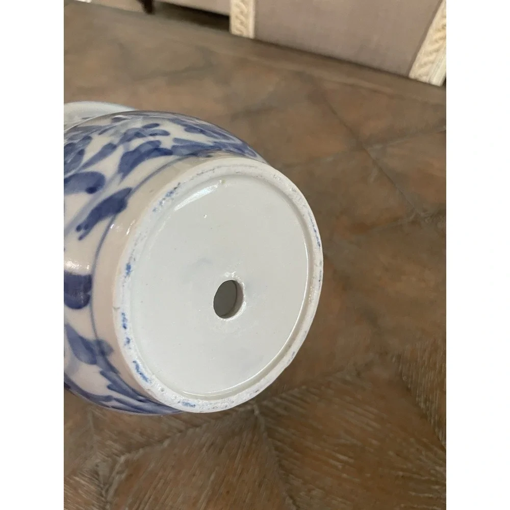 Vtg Chinoiserie Asian Blue & White Porcelain Flower Planter Pot 4.25 x 6.5